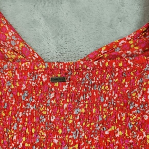 O'Neill Crop Top Womens Size M Orange Floral Ruched Front V-Neck Viscose Tank - Picture 8 of 9
